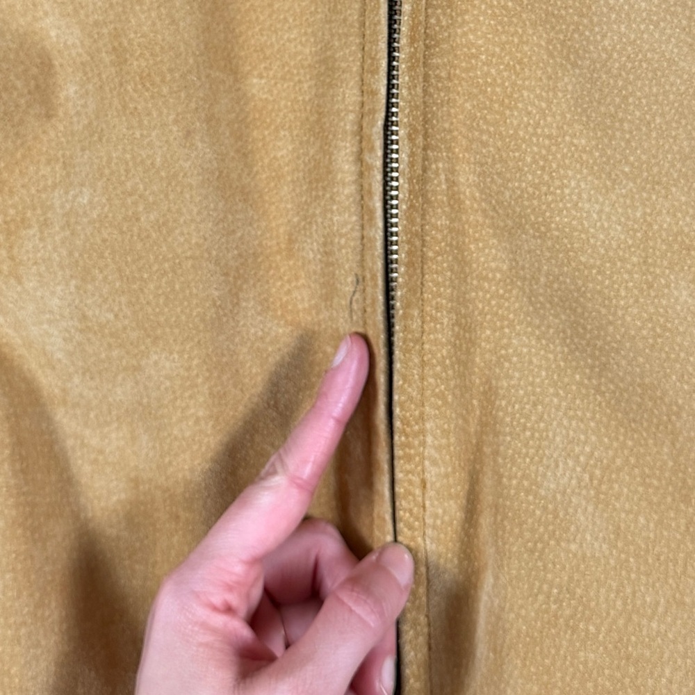M. Julian Wilsons Tan Suede Leather Bomber Jacket Women’s Medium Hooded Full Zip - Picture 11 of 14